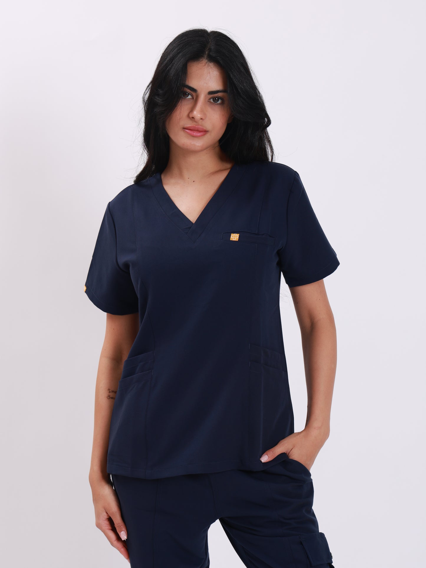 V Neck Double Pocket Top