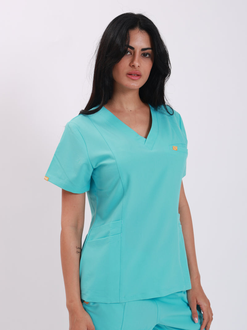 V Neck Double Pocket Top