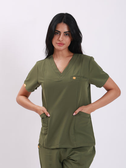 V Neck Double Pocket Top